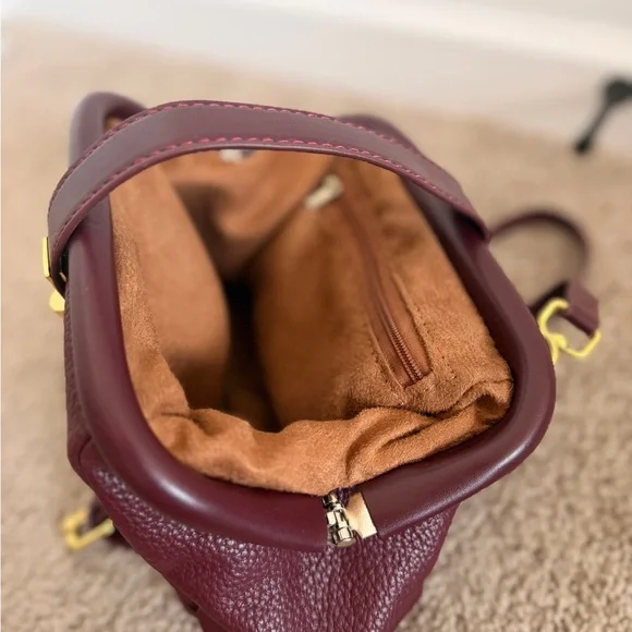 Structured Pebbled Crossbody Bag in Burgundy with Gold Hardware - Picture 4 of 7